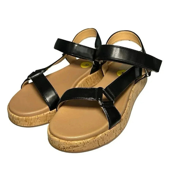NWOT Dolce Vita Women’s Saedey Strappy Cork Platform Sandals Black Size 9 - Picture 1 of 8